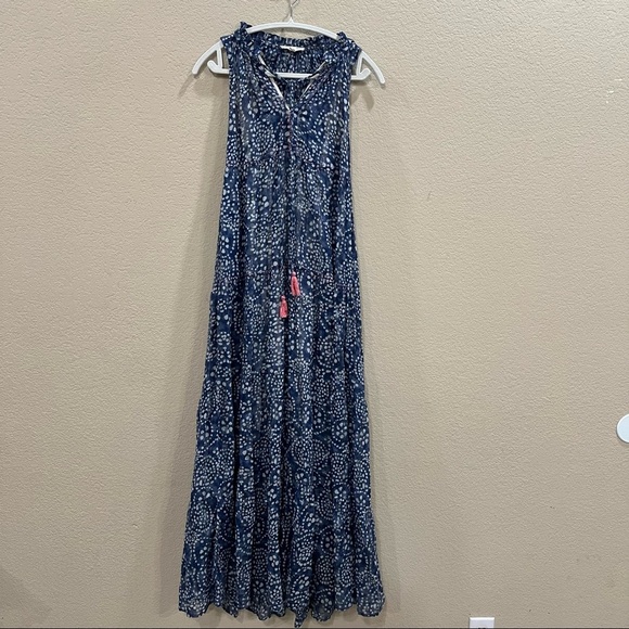 Lovestitch Cottagecore Prairie Love Maxi Ruffle Blue Sliver Shiny Dress Sz S EUC - Picture 1 of 10
